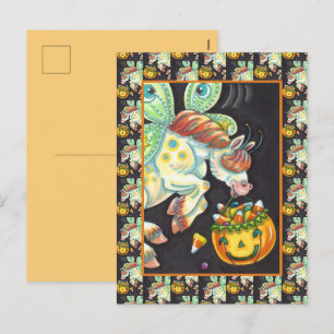 HALLOWEEN FLYING HORSE CANDY CORN HOLIDAY POSTCARD