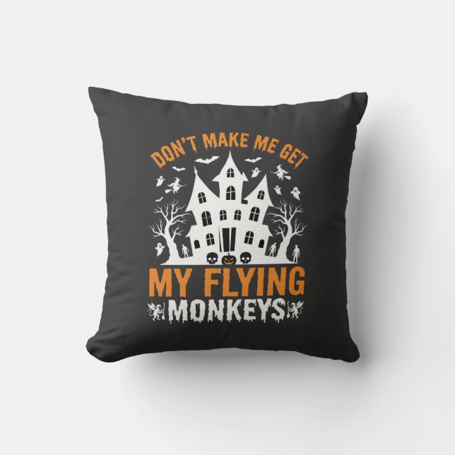Halloween Flying Monkeys Haunted House Graphic Throw Pillow (Front)