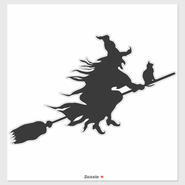 Halloween Flying witch on broom black sticker (Sheet)