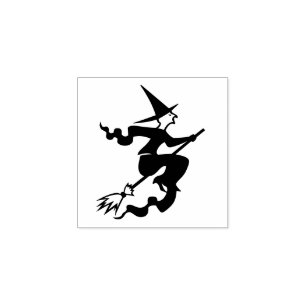 Halloween Flying Witch on Broom Kids DIY Art Craft Rubber Stamp