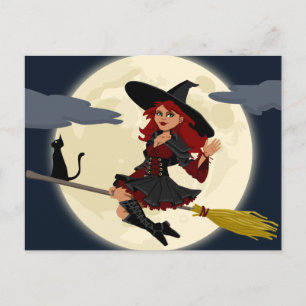 Halloween Flying Witch Postcard