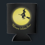 Halloween Flying Witch Whimsical Full Moon Can Cooler<br><div class="desc">A scary witch flying on her broomstick on an eery Halloween night. Watch out doe hex and spells on all Hallows Eve. This whimsical flying witch will be sure to make your Halloween gatherings extra spooky. This flying witch in the moonlight is a great way to add some extra fun...</div>