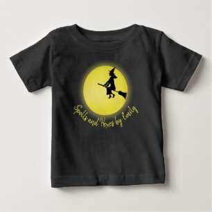 Halloween Flying Witch Whimsical Full Moon Cute Baby T-Shirt