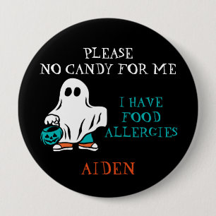 Halloween Food Allergy Alert Ghost Teal Pumpkin 4 Inch Round Button