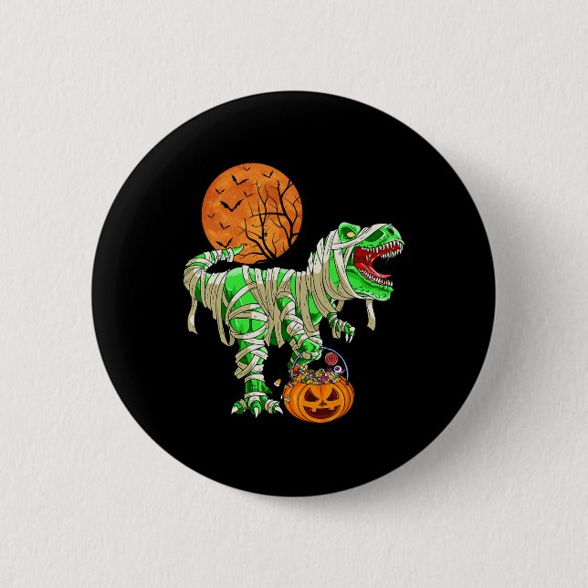 Halloween  for Boys Men Dinosaur T-rex Mummy Pumpk 2 Inch Round Button (Front)