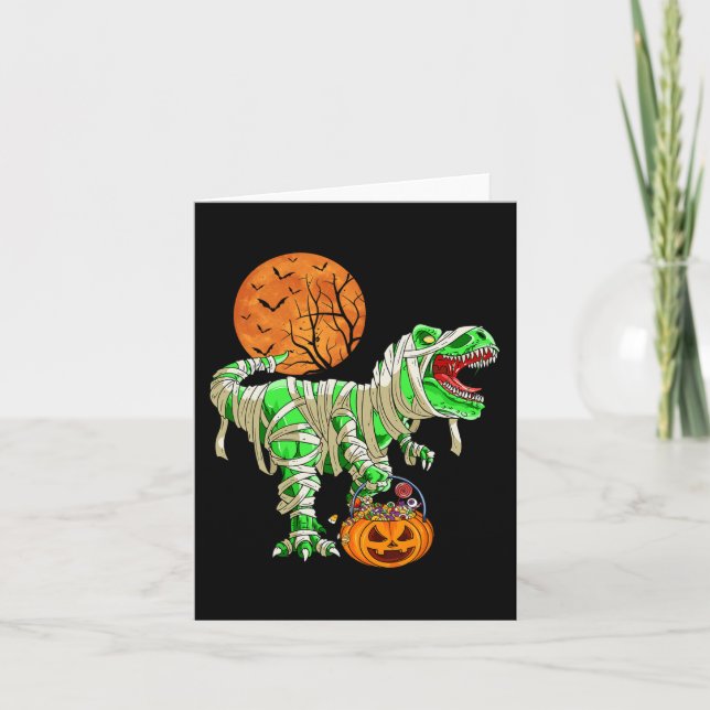 Halloween  for Boys Men Dinosaur T-rex Mummy Pumpk Card (Front)