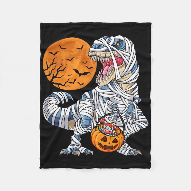 Halloween For Boys Men Dinosaur T Rex Mummy Pumpki Fleece Blanket (Front)