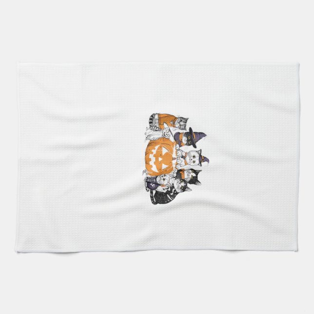 halloween for Cat Cute Kitten Ghost Skeleton Lover Kitchen Towel (Horizontal)