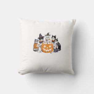 halloween for Cat Cute Kitten Ghost Skeleton Lover Throw Pillow