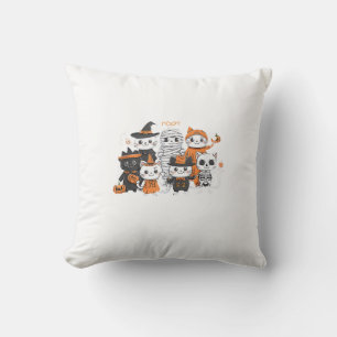 halloween for Cat Cute Kitten Skeleton Ghost Funny Throw Pillow