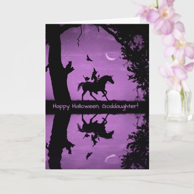 Halloween for Goddaughter Cute Witch and Animals Card (Orchid)