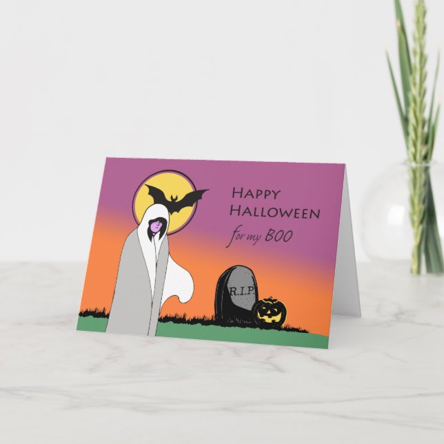 Halloween for My Boo, Boo-friend, Ghost, Bat Card (Front)