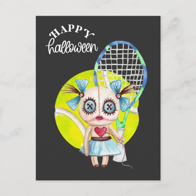Halloween for Tennis Player with racket  Holiday Postcard (Front)