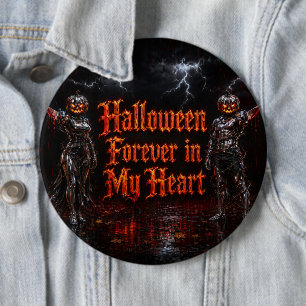 Halloween Forever In My Heart Gothic Pumpkin Jack  6 Inch Round Button