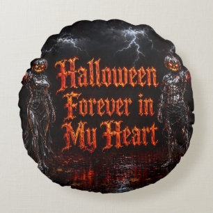 Halloween Forever In My Heart Gothic Pumpkin Jack Round Pillow