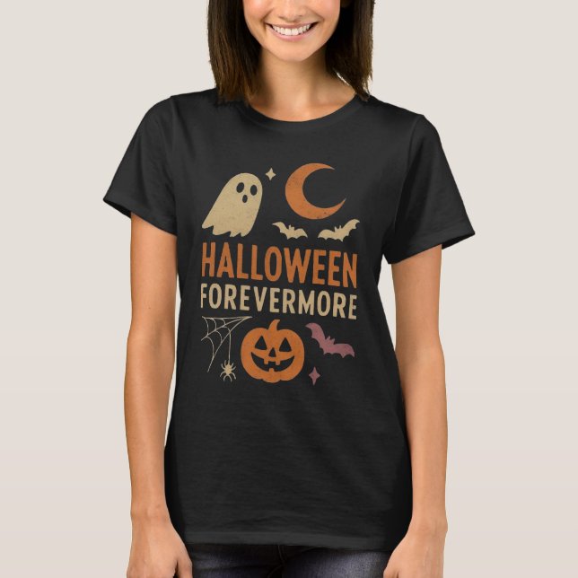 Halloween Forevermore | Ghost, Pumpkin & Bats T-Shirt (Front)