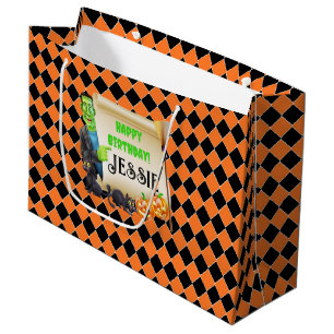 Halloween Frankenstein Add Name Cute Birthday Large Gift Bag