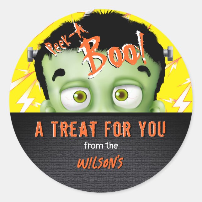 Halloween Frankenstein Peek A Boo Candy Bag Tag (Front)