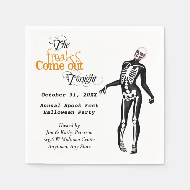 Halloween Freak Zombie Skeleton Custom Napkin (Front)