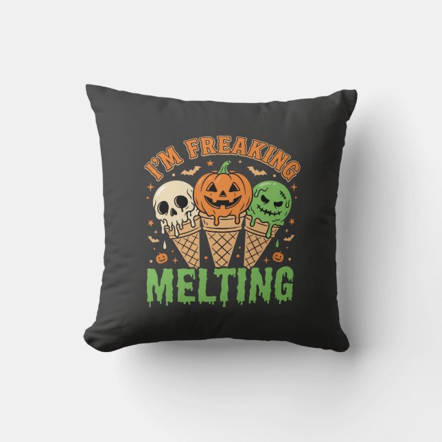 Halloween Freaking Melting Ice Cream Throw Pillow (Front)