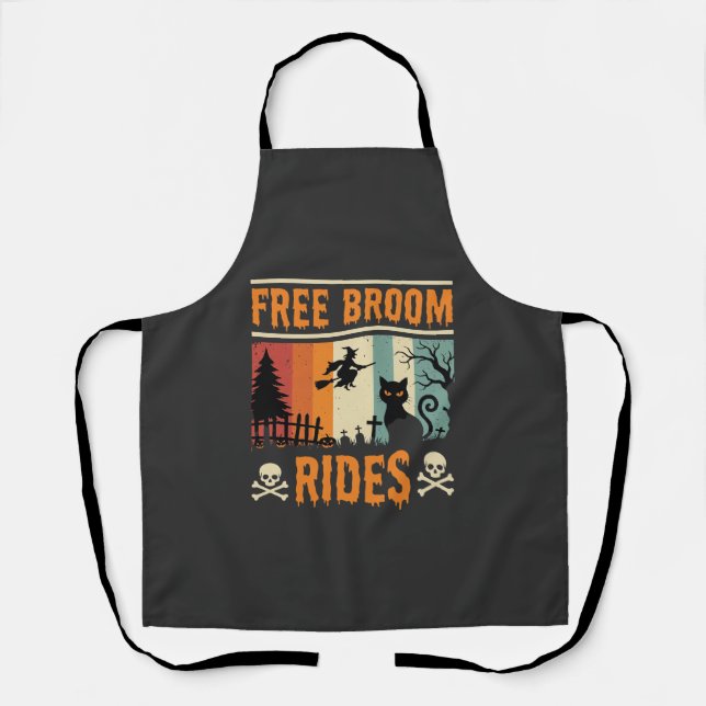 Halloween Free Broom Rides Witch Cat Apron (Front)
