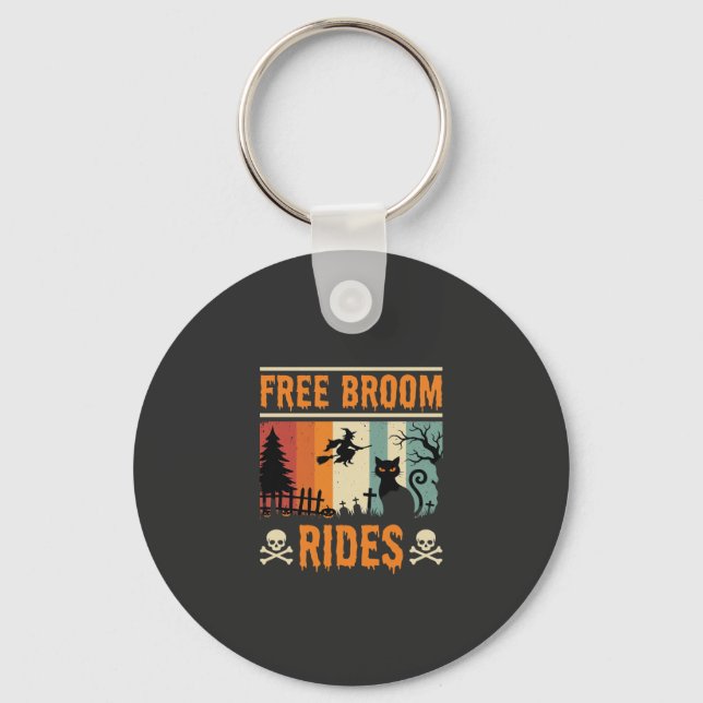 Halloween Free Broom Rides Witch Cat Keychain (Front)