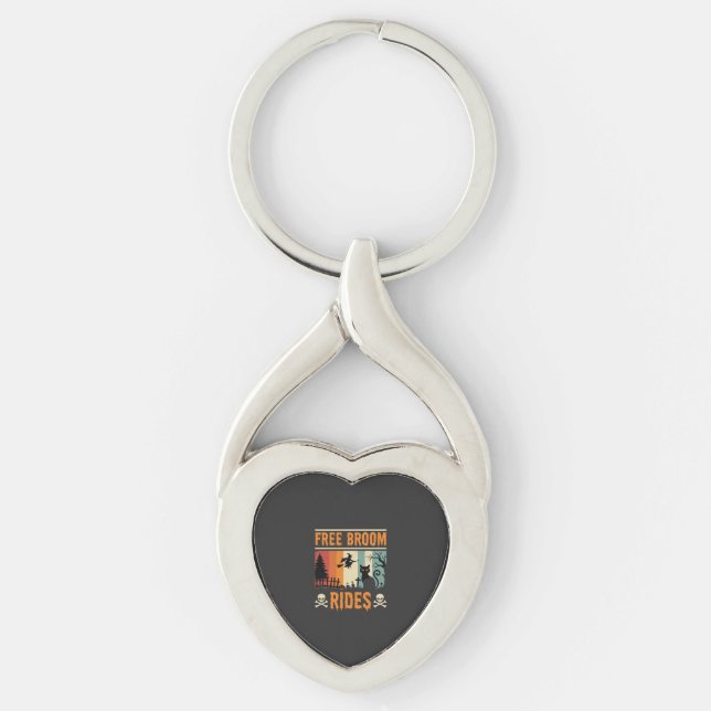 Halloween Free Broom Rides Witch Cat Keychain (Front)