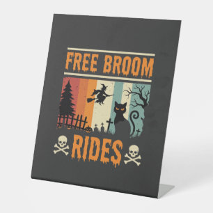 Halloween Free Broom Rides Witch Cat Pedestal Sign
