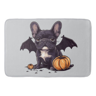 Halloween French Bulldog Bat Wings Pumpkins Bath Mat