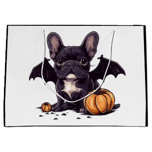 Halloween French Bulldog Bat Wings Pumpkins Large Gift Bag