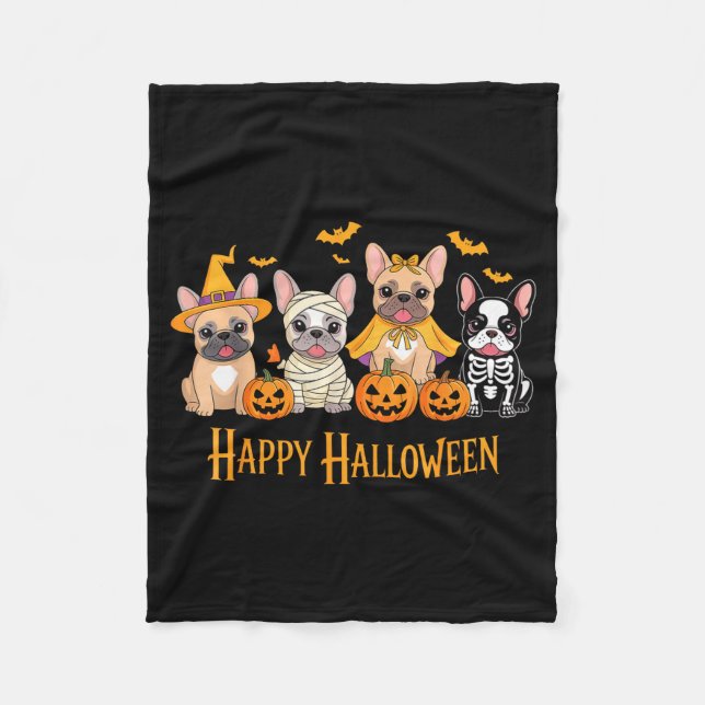Halloween French Bulldog Dogs Pumpkin Funny  Fleece Blanket (Front)
