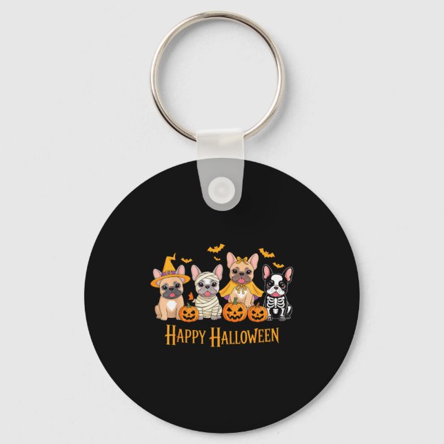 Halloween French Bulldog Dogs Pumpkin Funny  Keychain (Front)