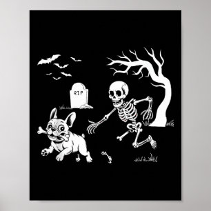 Halloween French Bulldog, Funny Skeleton Dog Hallo Poster