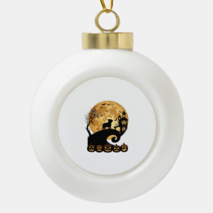 Halloween French Bulldog Moon Spooky Pumpkins Haun Ceramic Ball Christmas Ornament