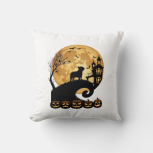 Halloween French Bulldog Moon Spooky Pumpkins Haun Throw Pillow