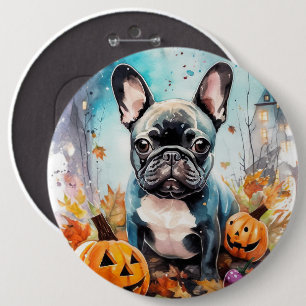 Halloween French Bulldog With Pumpkins Scary 6 Inch Round Button