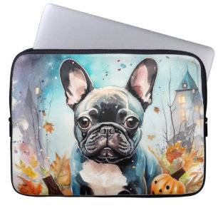 Halloween French Bulldog With Pumpkins Scary Laptop Sleeve