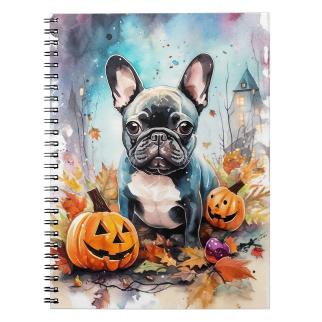 Halloween French Bulldog With Pumpkins Scary Notebook (Front)
