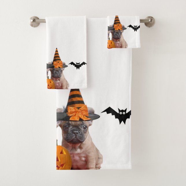 Halloween french bulldogs dog bath towel set (Insitu)