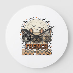 Halloween Frenchie Boo Dogs Funny Vintage_1 Large Clock