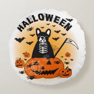 Halloween Frenchie Round Pillow