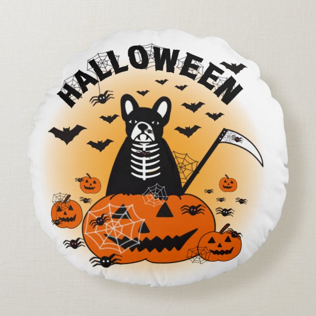 Halloween Frenchie Round Pillow (Front)