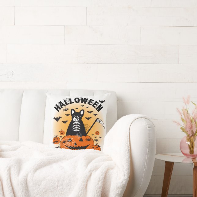 Halloween Frenchie Throw Pillow (Couch)