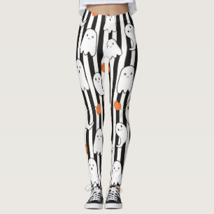 Halloween Friendly Ghost And Pumpkin Pattern Leggings