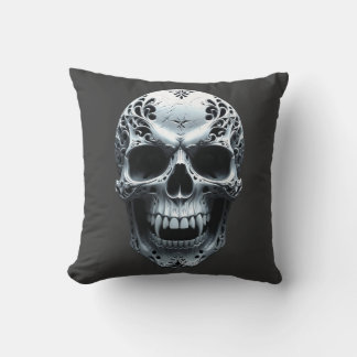 Halloween “Fright Night Fashion” Carved Skull Throw Pillow