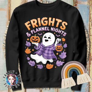 Halloween Frights and Flannel Nights Cute Ghost Sweatshirt