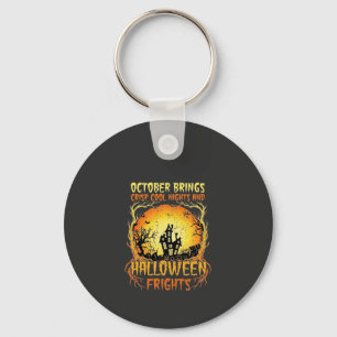 Halloween Frights Haunted House Full Moon Pumpkins Keychain