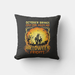 Halloween Frights Haunted House Full Moon Pumpkins Throw Pillow