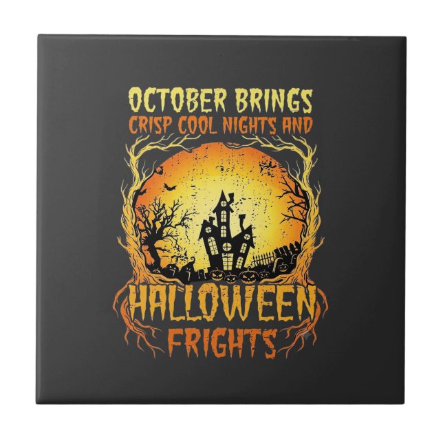 Halloween Frights Haunted House Full Moon Pumpkins Tile (Front)