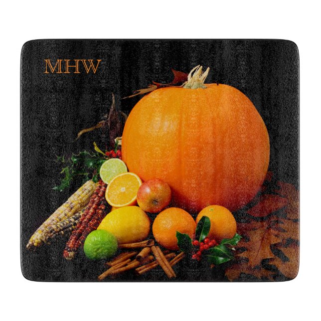 Halloween Fruits custom monogram cutting boards (Front)